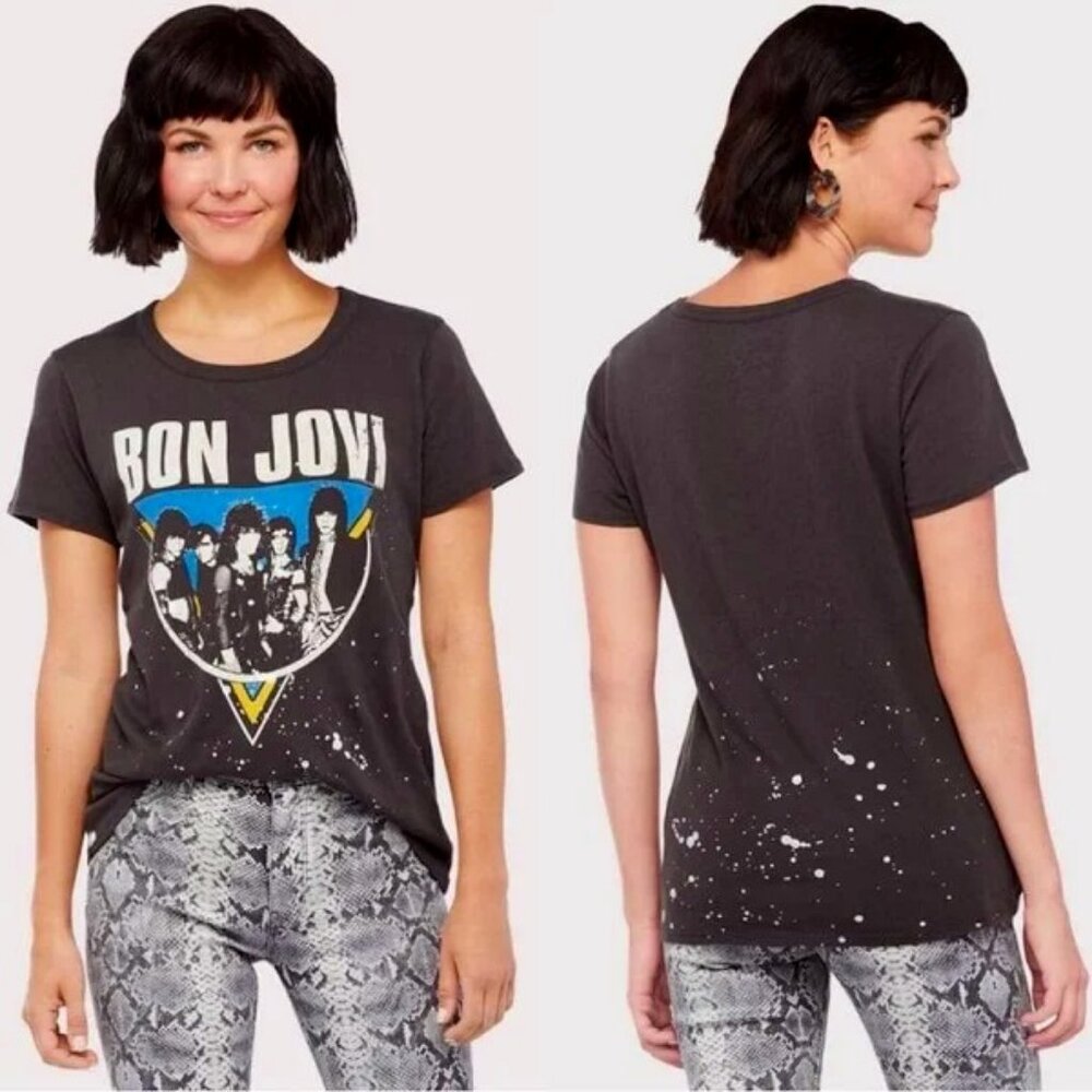 NWT CHASER Bon Jovi Band Tee Vintage Grey Splatter Paint Various Sizes